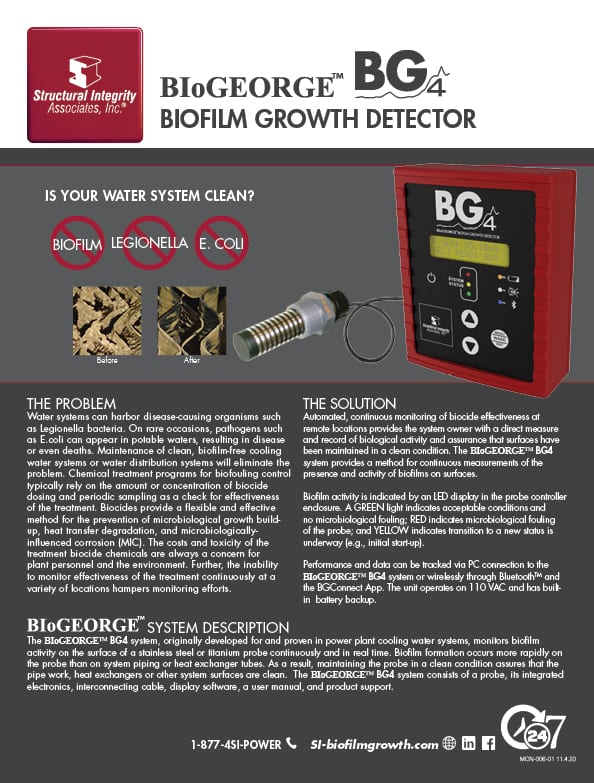 Structural Integrity Associates | BIoGEORGE BG4 Biofilm Growth Detector | Is Your Water System Clean