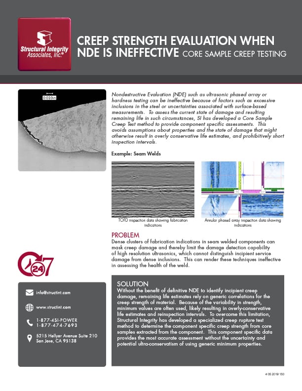Structural Integrity Associates | Creep Strength Evaluation When NDE Is Ineffective Core Sample Creep Testing
