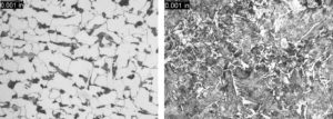 Figure 2. The typical microstructures from the marked as F Left and the unmarked sample Right