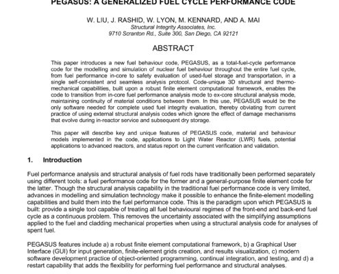 PEGASUS | A Generalized Fuel Cycle Performance Code | Topfuel 2021