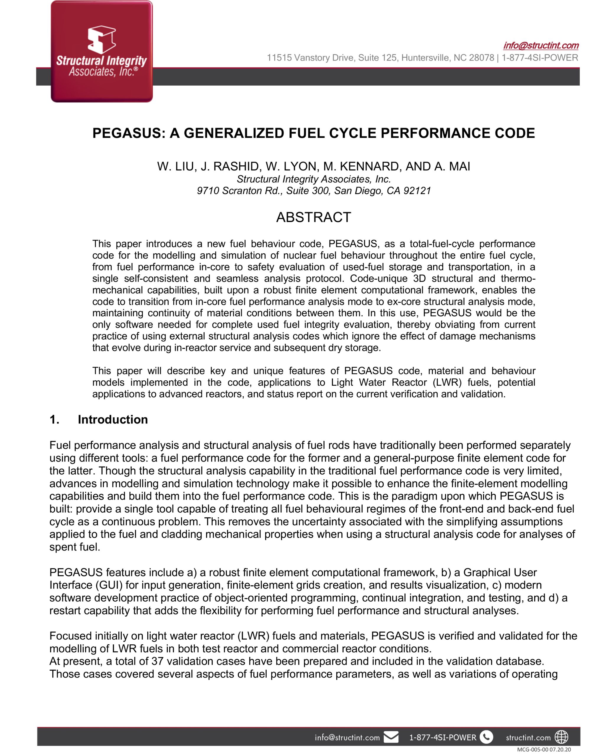 PEGASUS | A Generalized Fuel Cycle Performance Code | Topfuel 2021